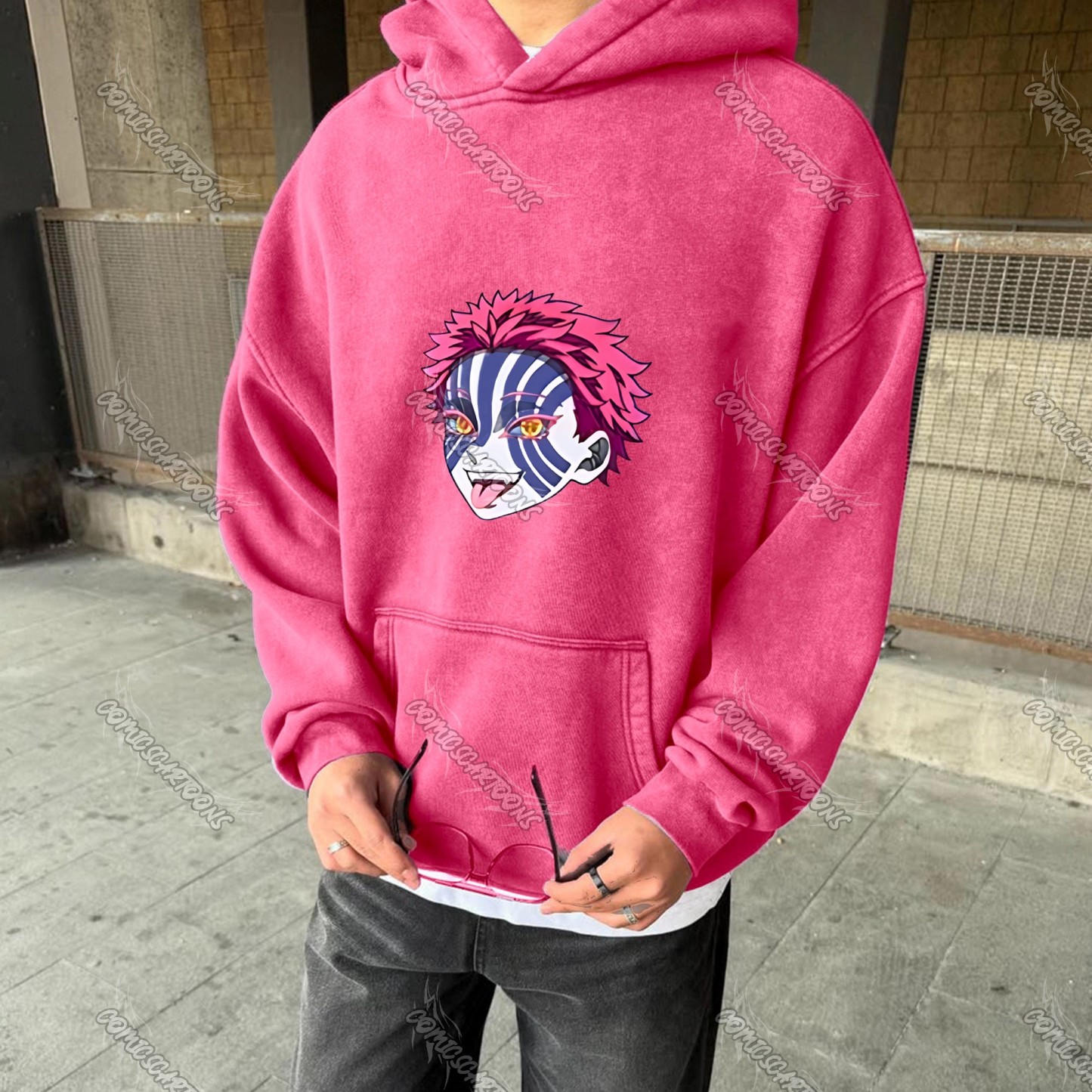 Unisex Anime Graphic Water wash Streetwear Vintage Hoodi