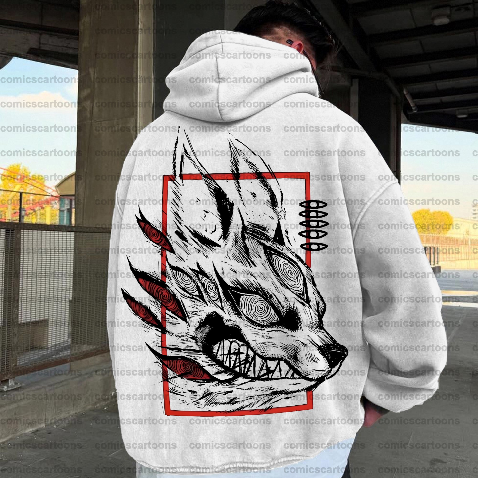 Unisex Anime Graphic Water wash Streetwear Vintage Hoodie
