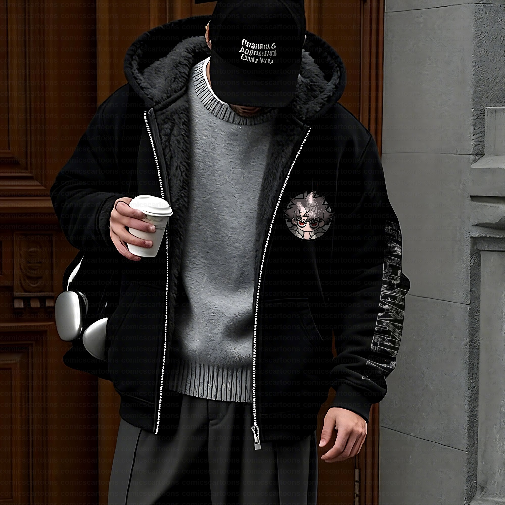 Unisex Graphic Streetwear Vintage Zipper Cardigan Plush Hoodie