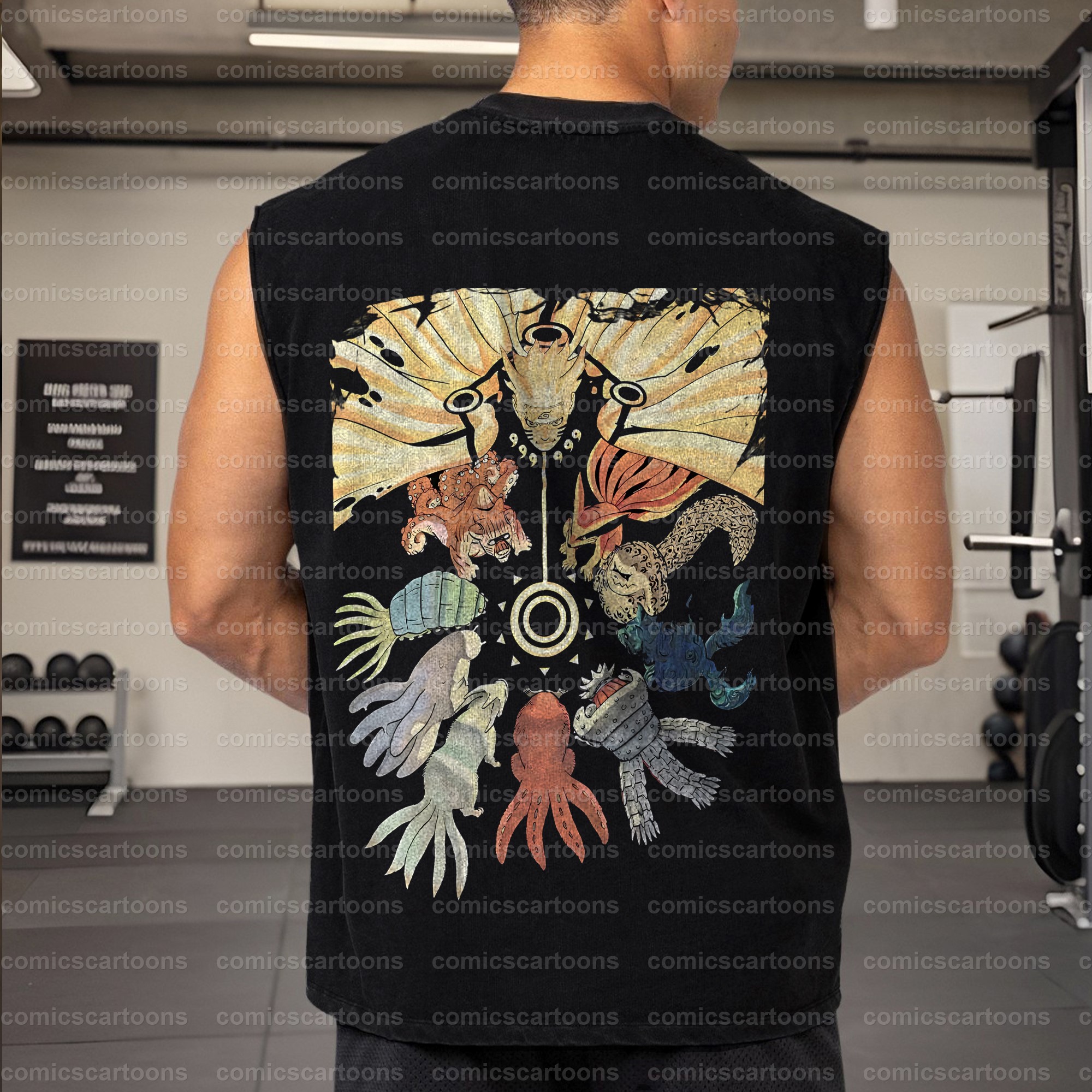 Oversized Anime Print Gym Tank Top