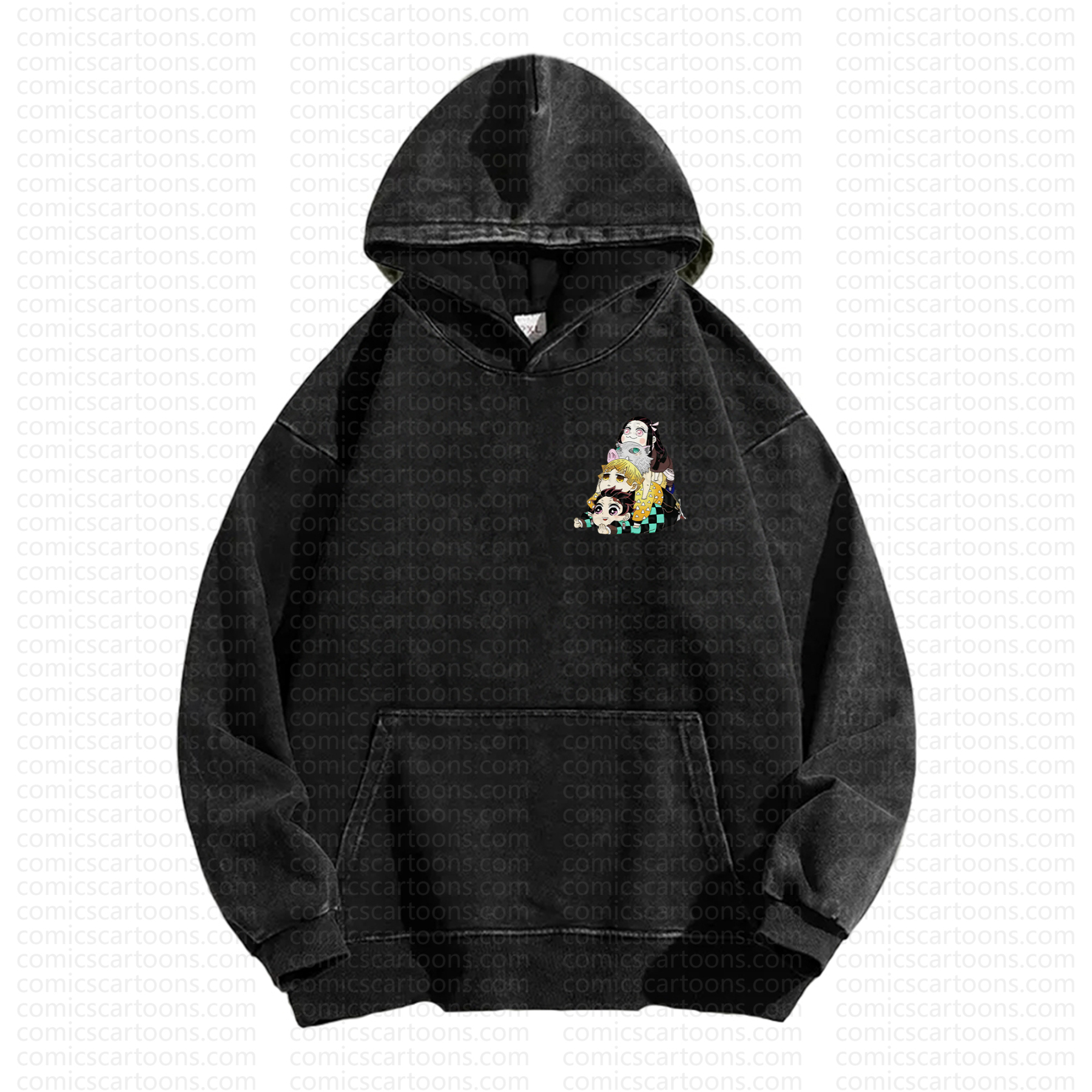 Unisex Anime Graphic Streetwear Vintage Washed Hoodie