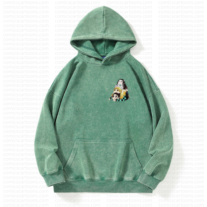 Unisex Anime Graphic Streetwear Vintage Washed Hoodie