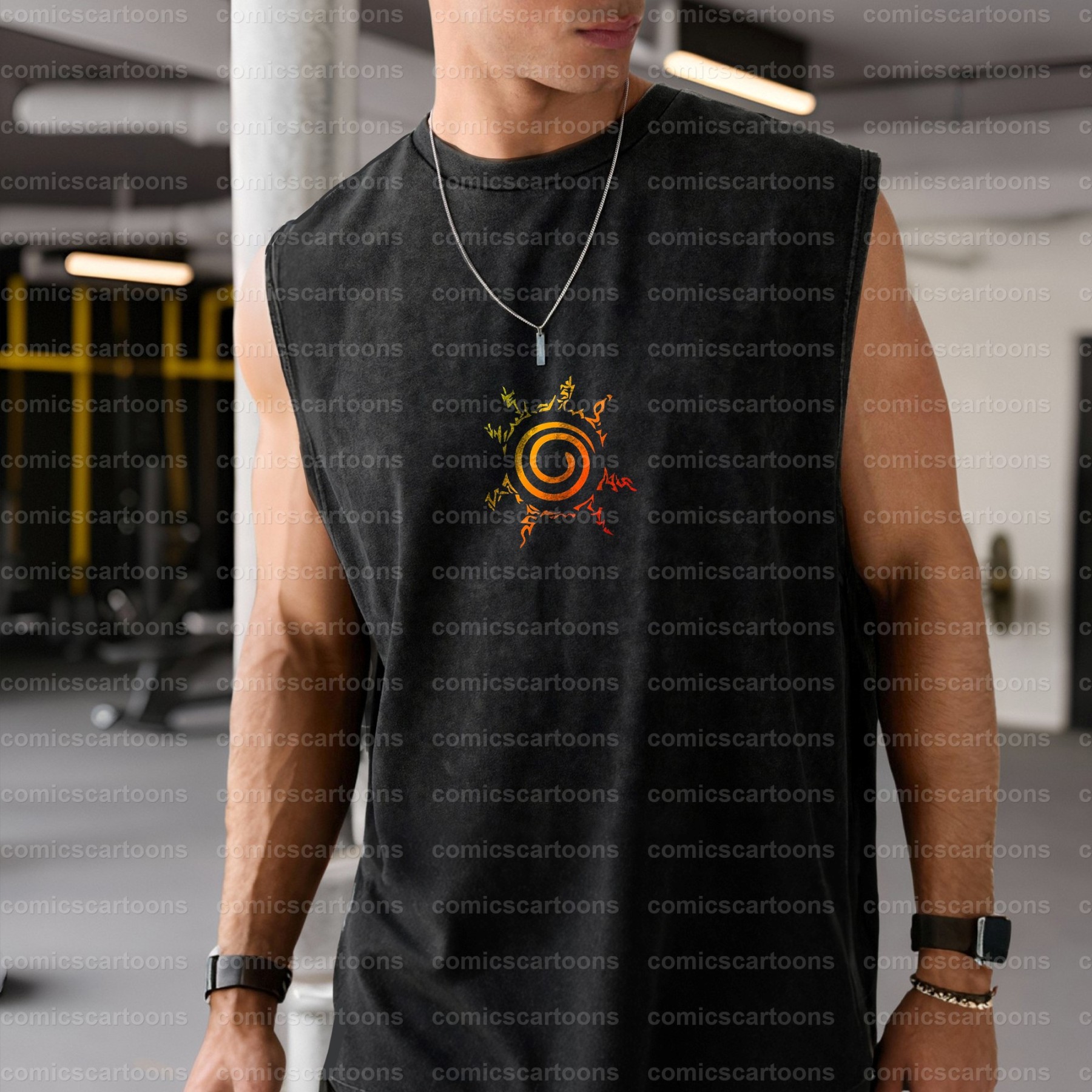 Oversized Anime Print Gym Tank Top