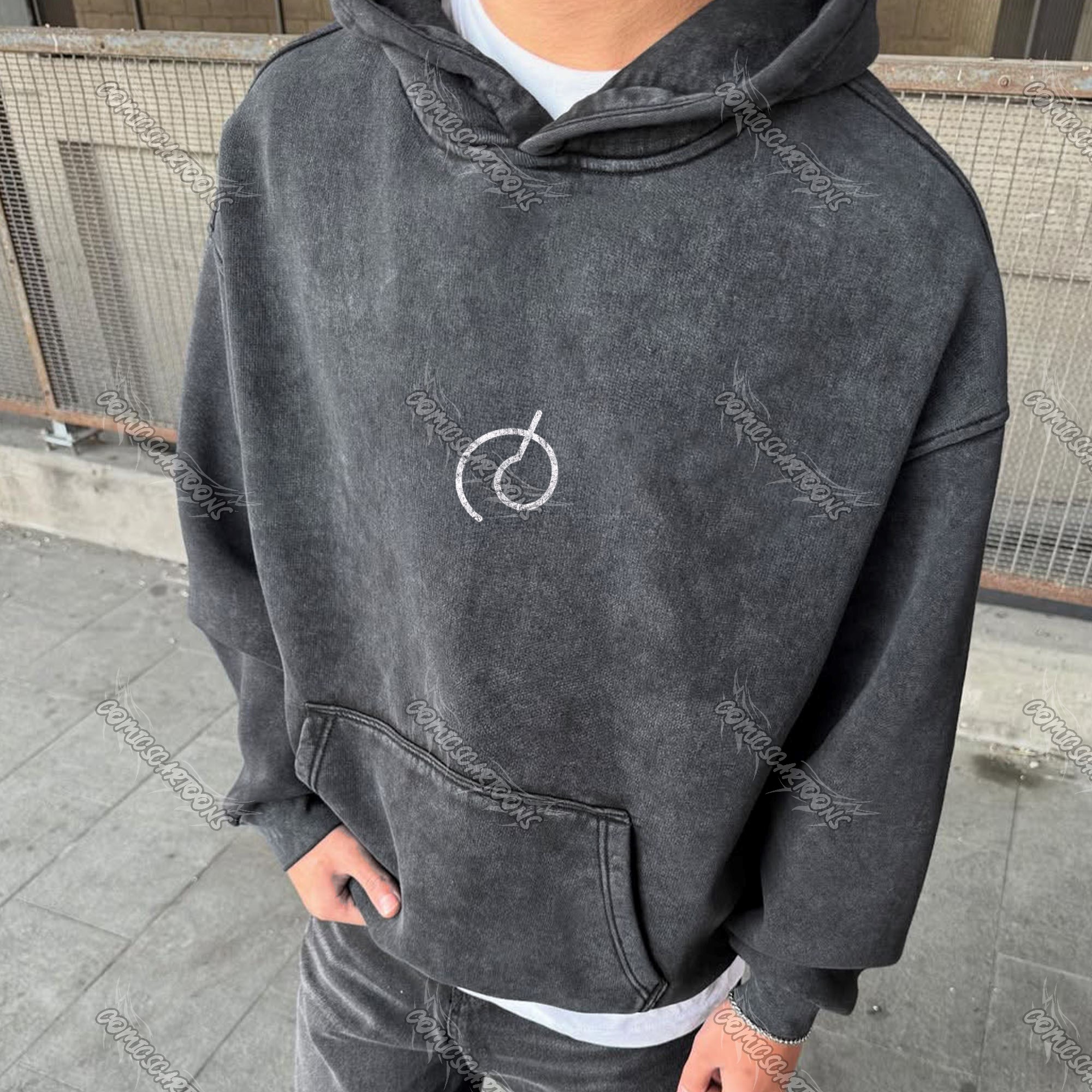 Unisex Anime Graphic Water wash Streetwear Vintage Hoodie