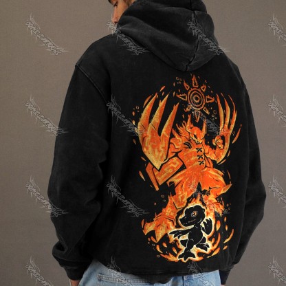 Vintage 3D Direct Inkjet Printed Washed Unisex Plush Hoodie