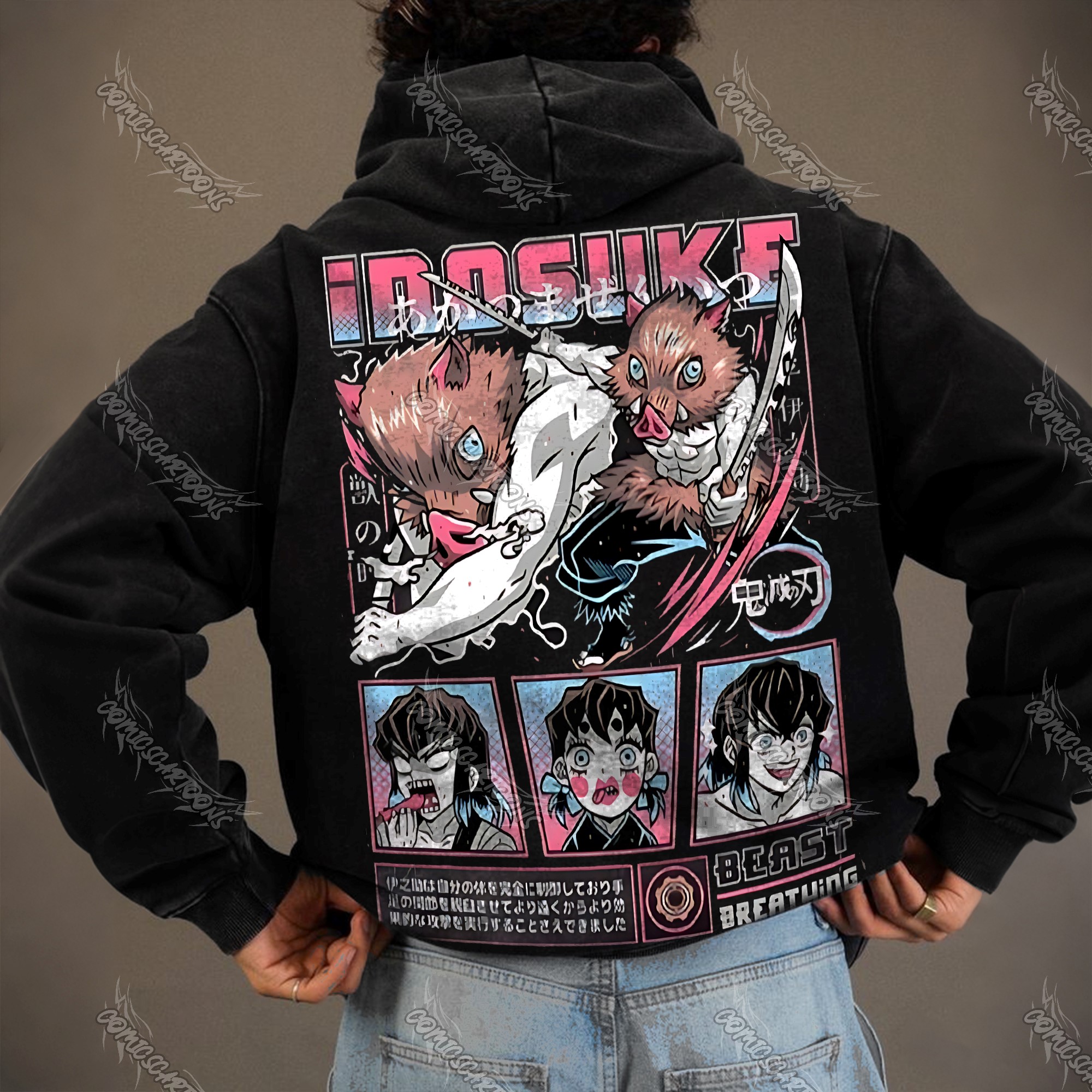 Unisex Anime Graphic Streetwear Vintage Washed Hoodie
