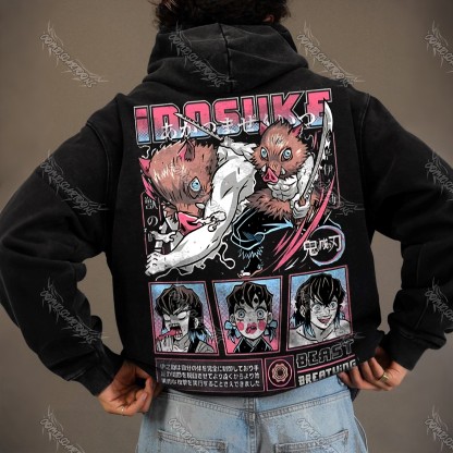 Unisex Anime Graphic Streetwear Vintage Washed Hoodie
