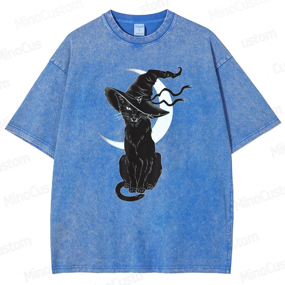 Halloween Black Cat Washed T-Shirt