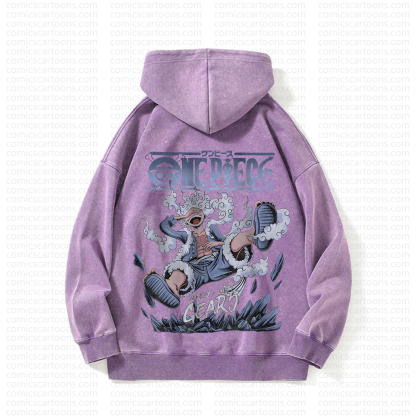 Unisex Anime Graphic Streetwear Vintage Washed Hoodie