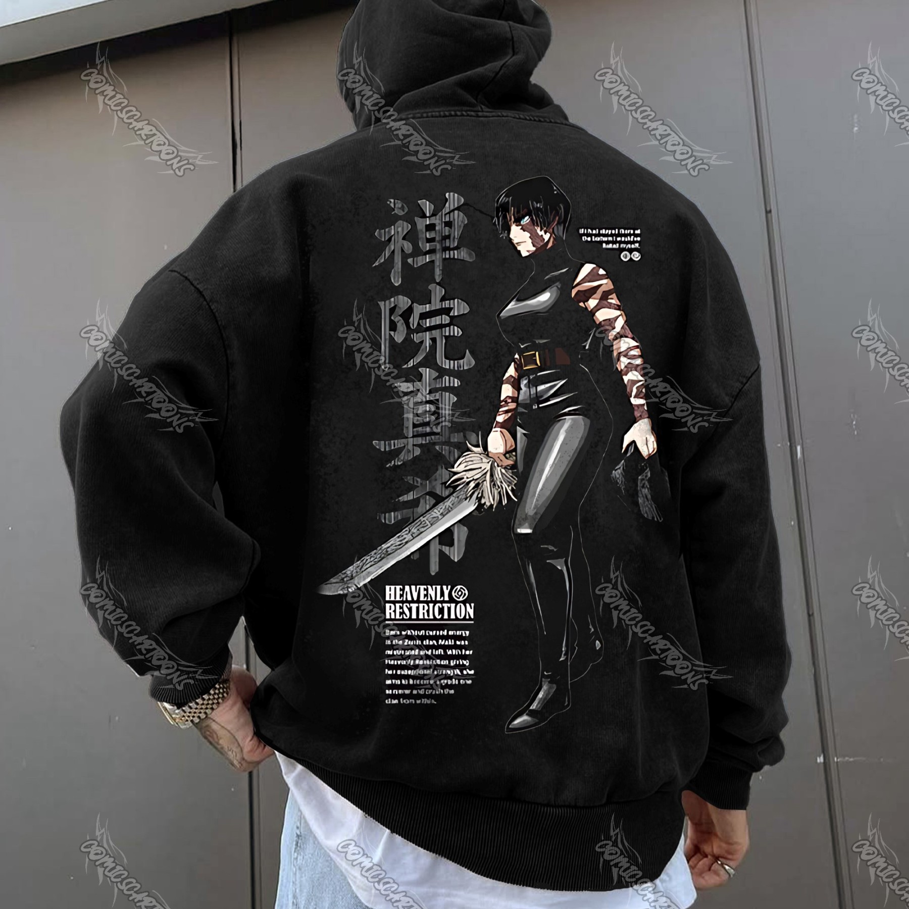 Unisex Anime Graphic Streetwear Vintage Washed Hoodie