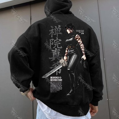 Unisex Anime Graphic Streetwear Vintage Washed Hoodie