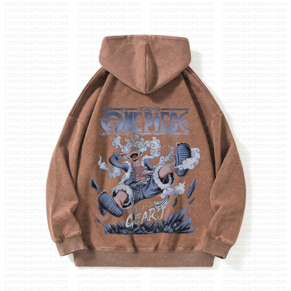 Unisex Anime Graphic Streetwear Vintage Washed Hoodie