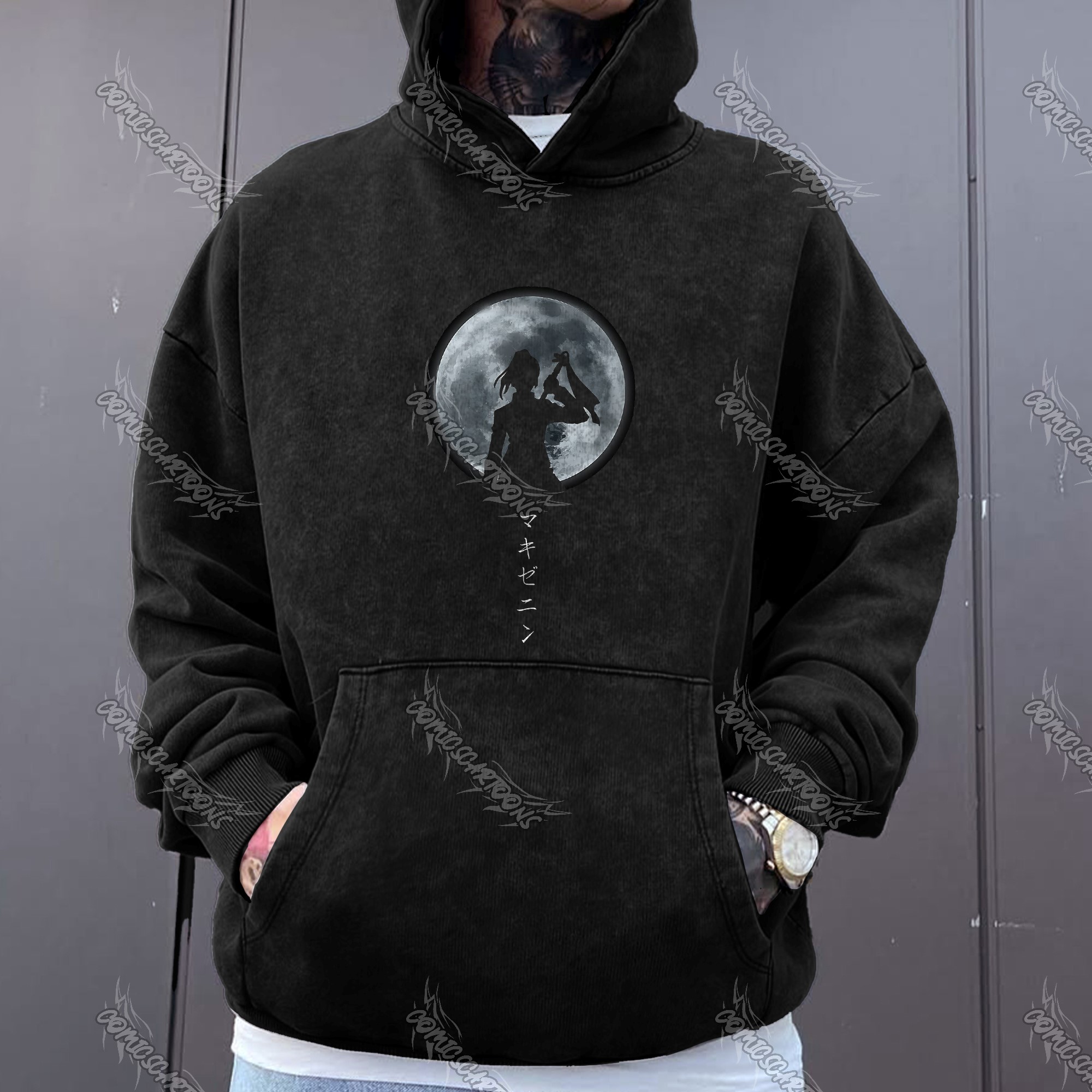 Unisex Anime Graphic Streetwear Vintage Washed Hoodie