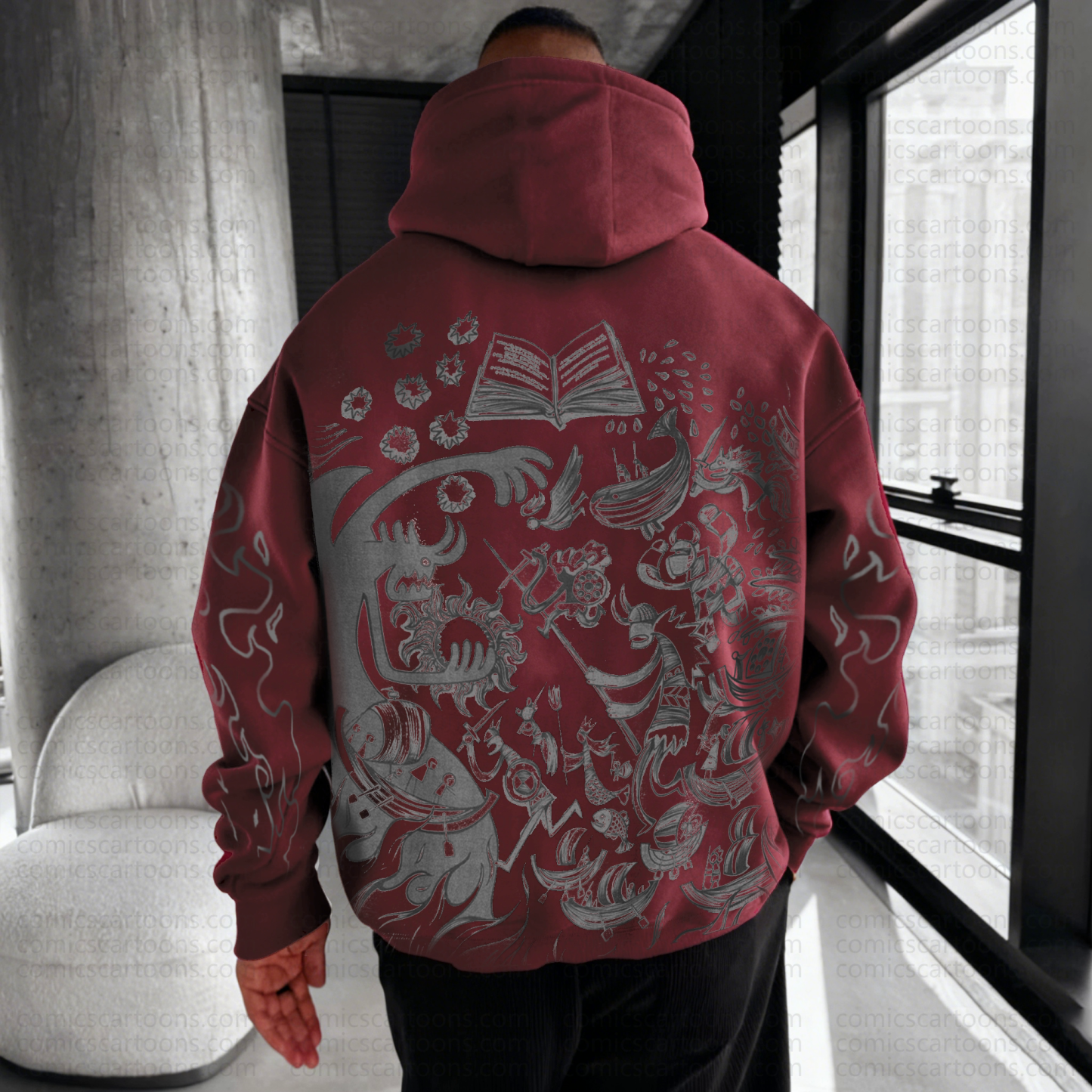 Unisex Anime Pattern Street Retro Plush Hoodie