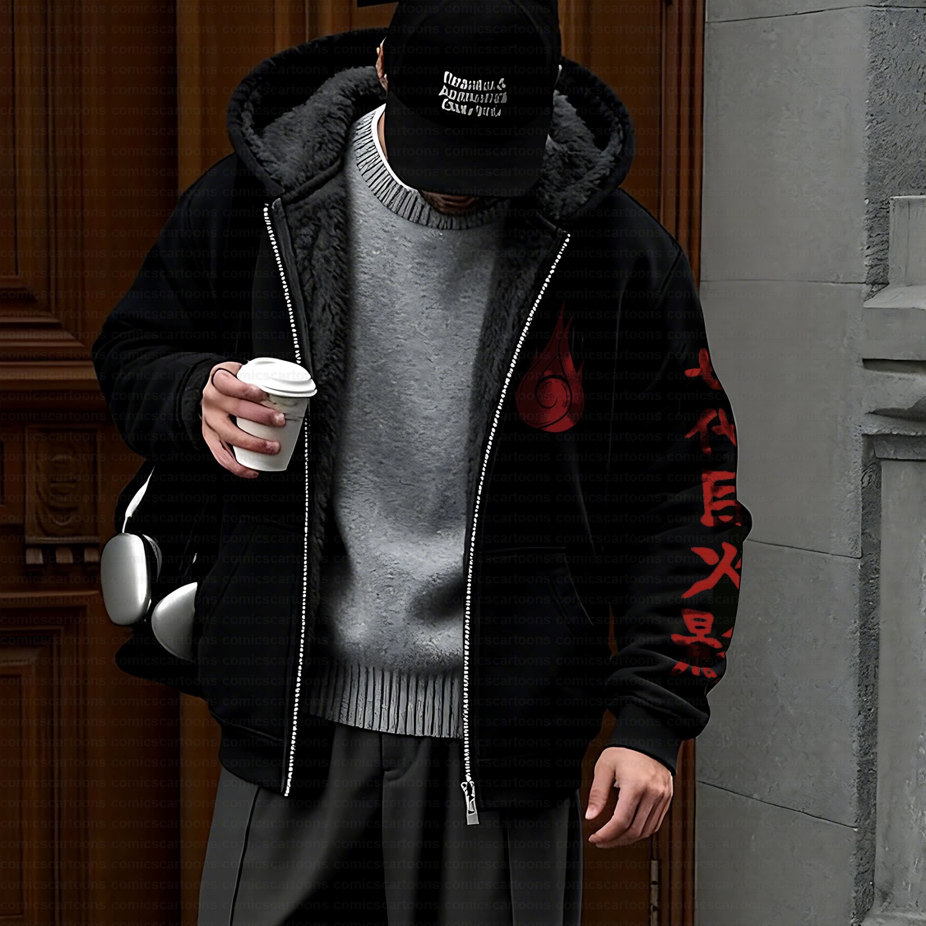 Unisex Graphic Streetwear Vintage Zipper Cardigan Plush Hoodie