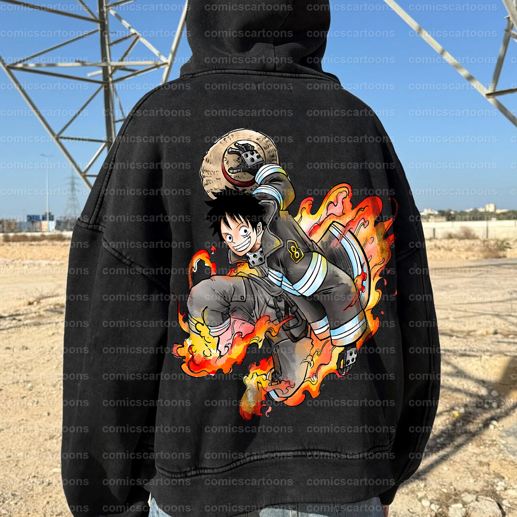 Unisex Anime Graphic Streetwear Vintage Washed Hoodie