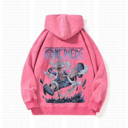 Unisex Anime Graphic Streetwear Vintage Washed Hoodie