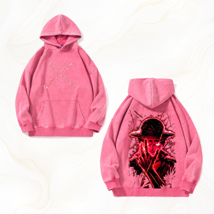 Unisex Anime Graphic Streetwear Vintage Washed Hoodie