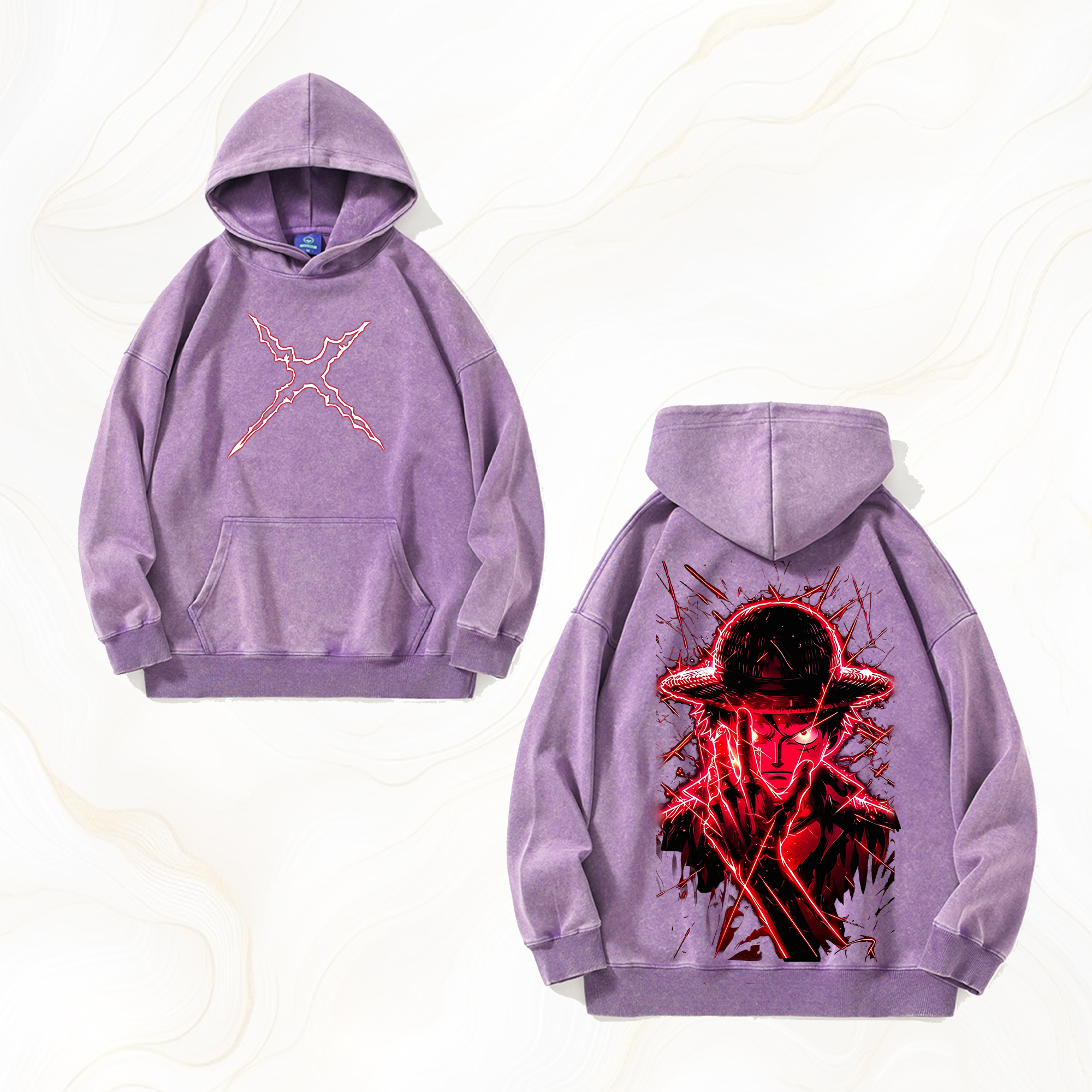 Unisex Anime Graphic Streetwear Vintage Washed Hoodie