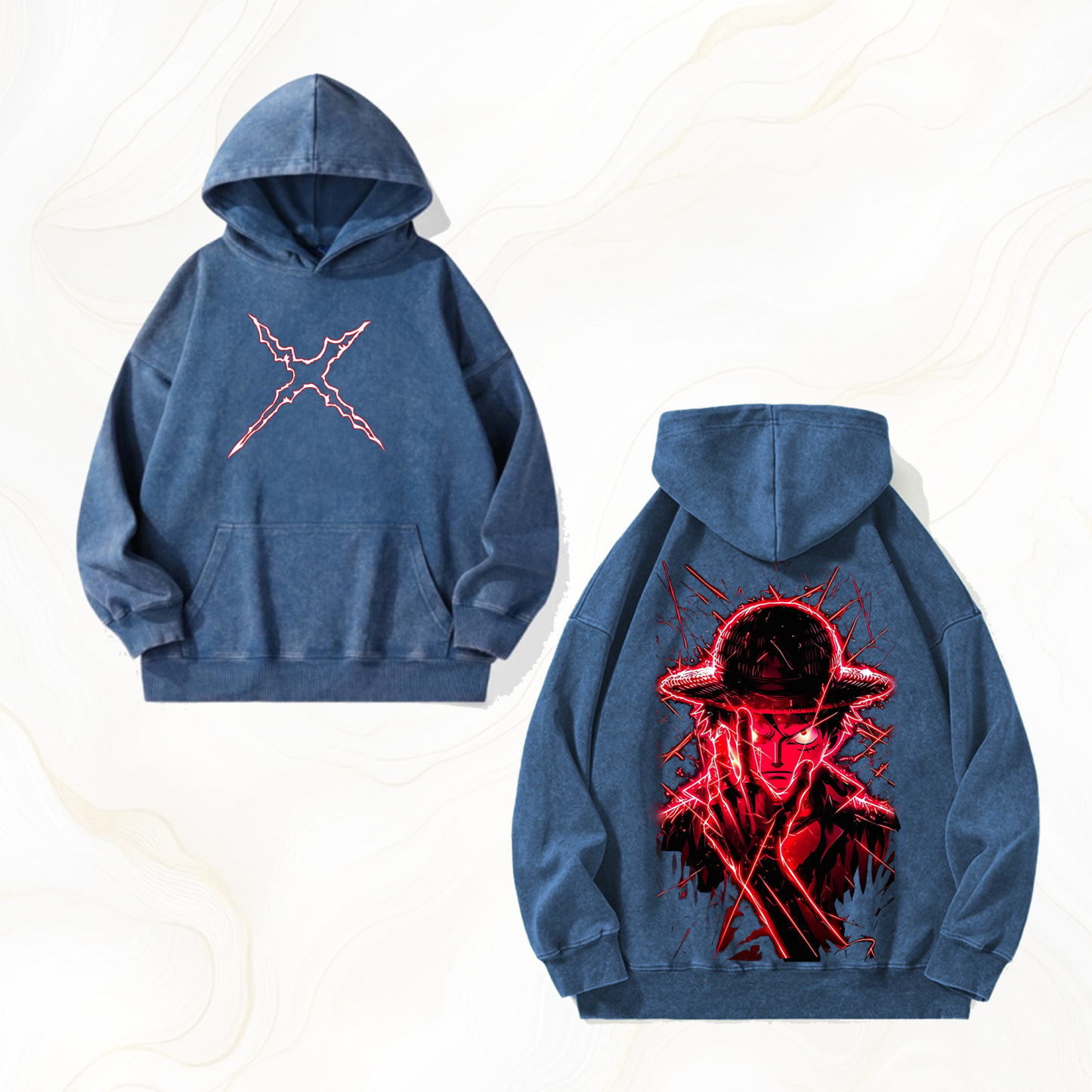 Unisex Anime Graphic Streetwear Vintage Washed Hoodie