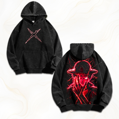 Unisex Anime Graphic Streetwear Vintage Washed Hoodie