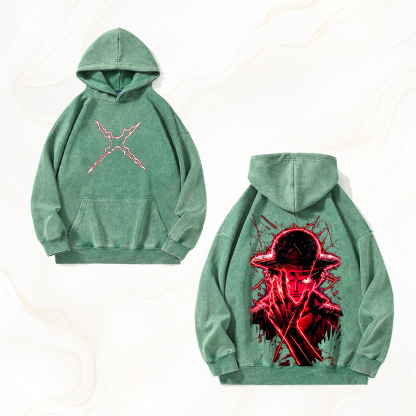 Unisex Anime Graphic Streetwear Vintage Washed Hoodie