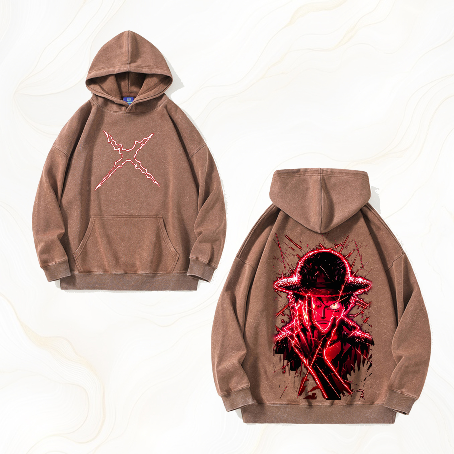 Unisex Anime Graphic Streetwear Vintage Washed Hoodie