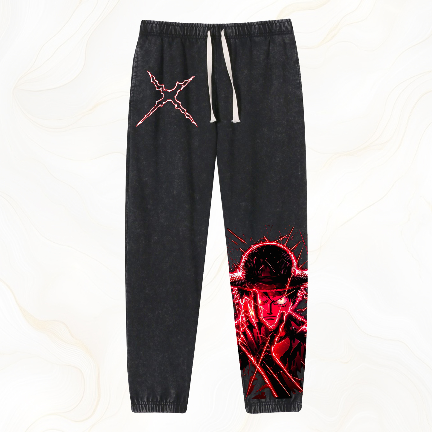 Unisex “One Piece” Anime Graphic Streetwear Vintage Washed Pant