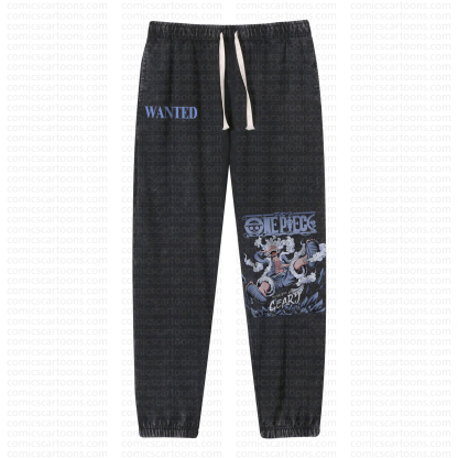 Unisex Anime Graphic Streetwear Vintage Washed Pant