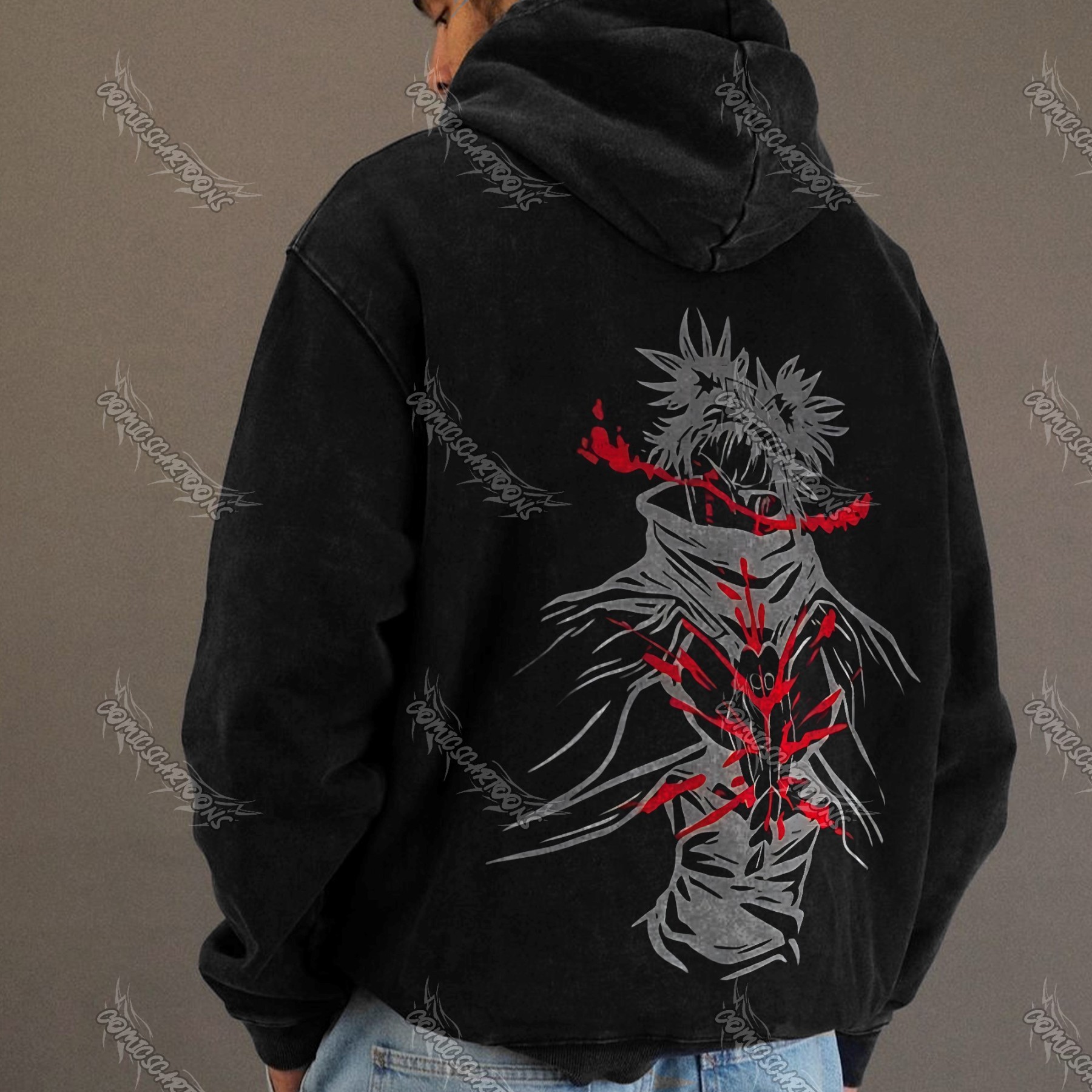 Unisex Anime Graphic Streetwear Vintage Washed Hoodie