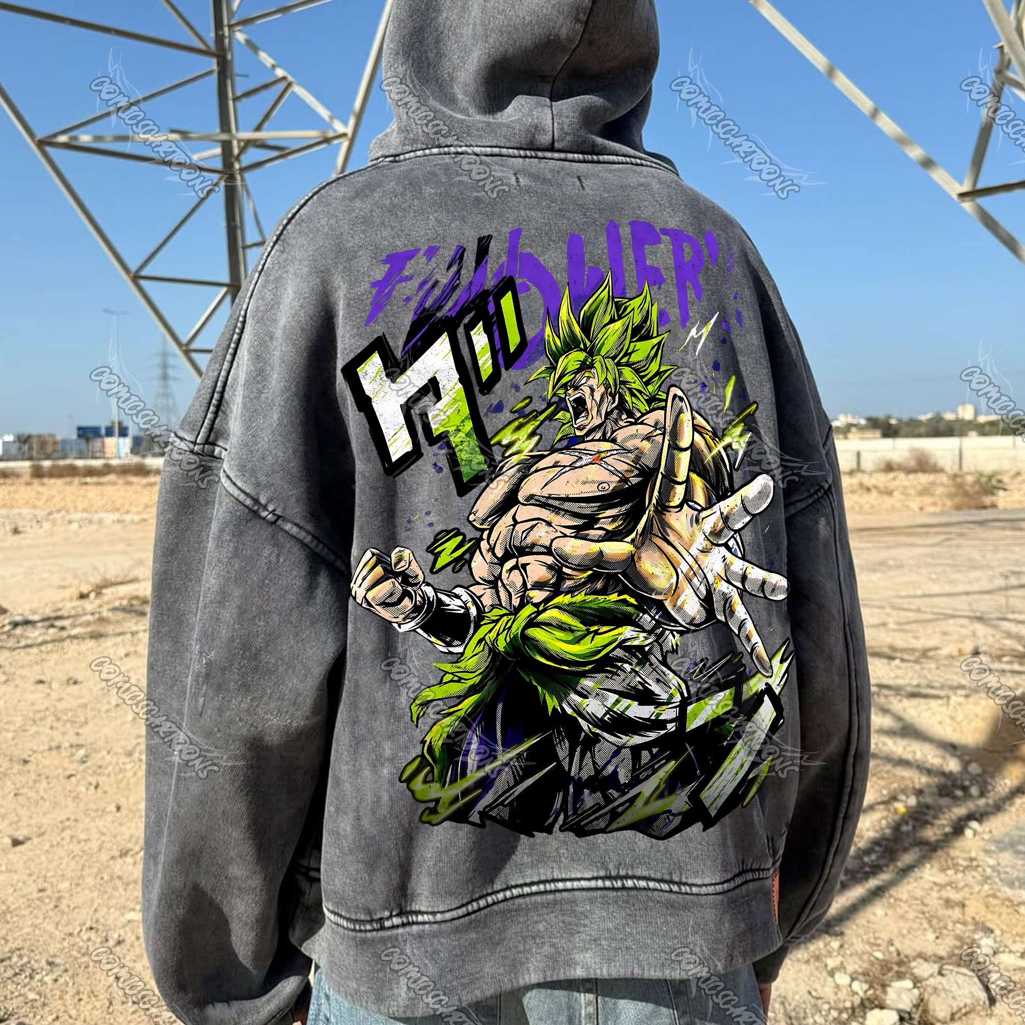 Unisex Anime Graphic Water wash Streetwear Vintage Hoodie