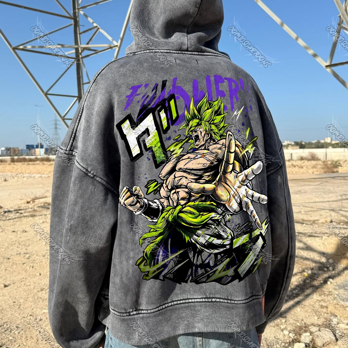 Unisex Anime Graphic Water wash Streetwear Vintage Hoodi