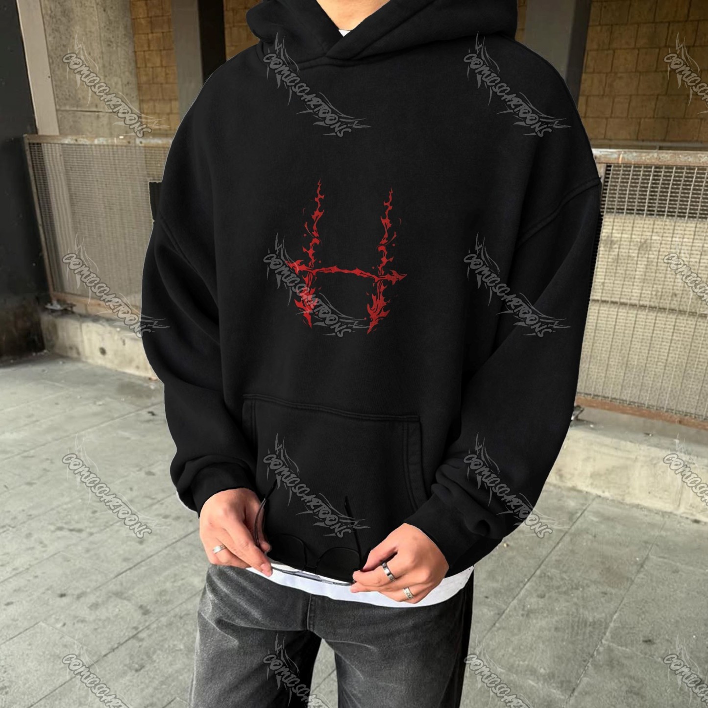 Unisex Anime Graphic Streetwear Vintage Washed Hoodie