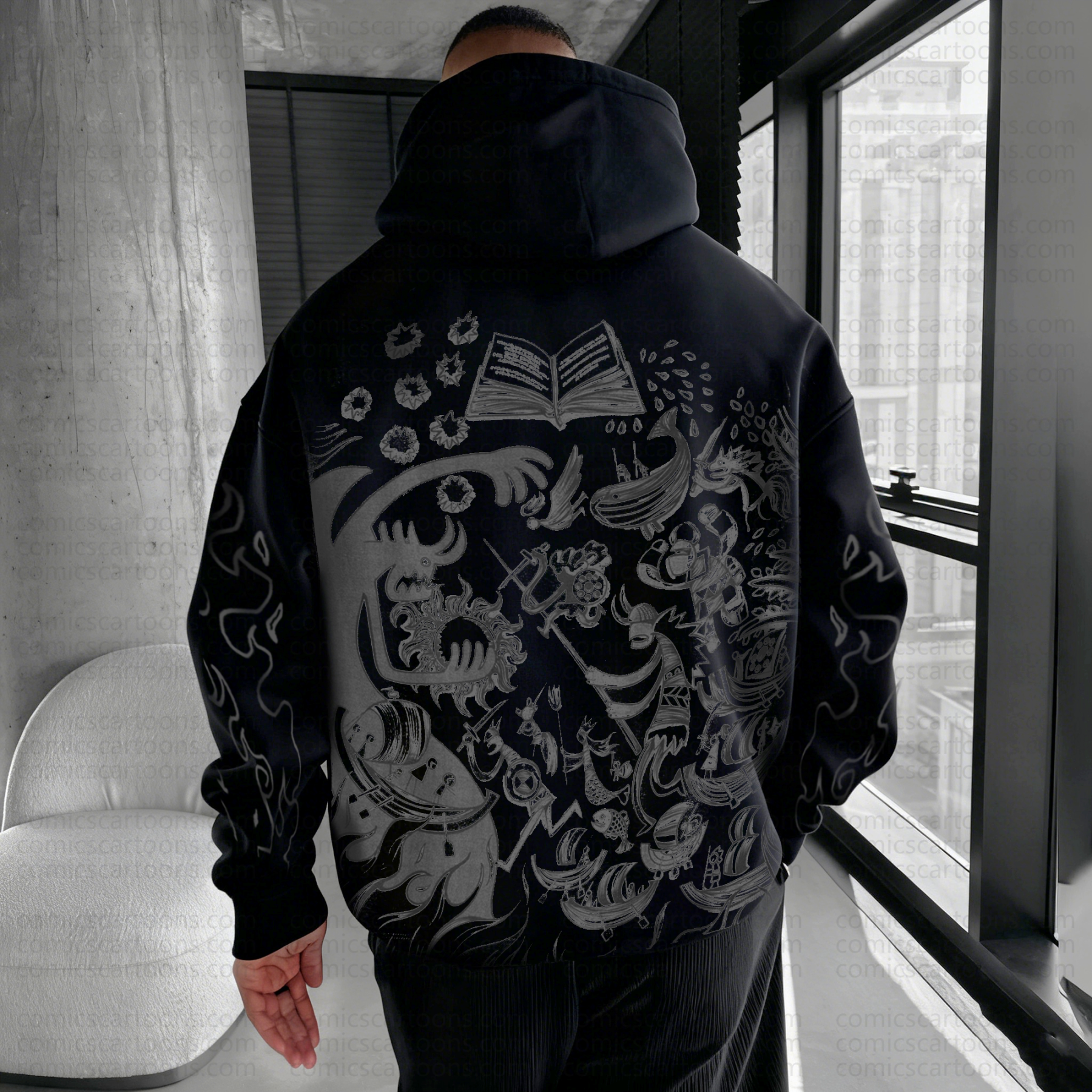 Unisex Anime Pattern Street Retro Plush Hoodie