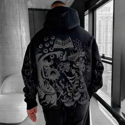 Unisex Anime Pattern Street Retro Plush Hoodie