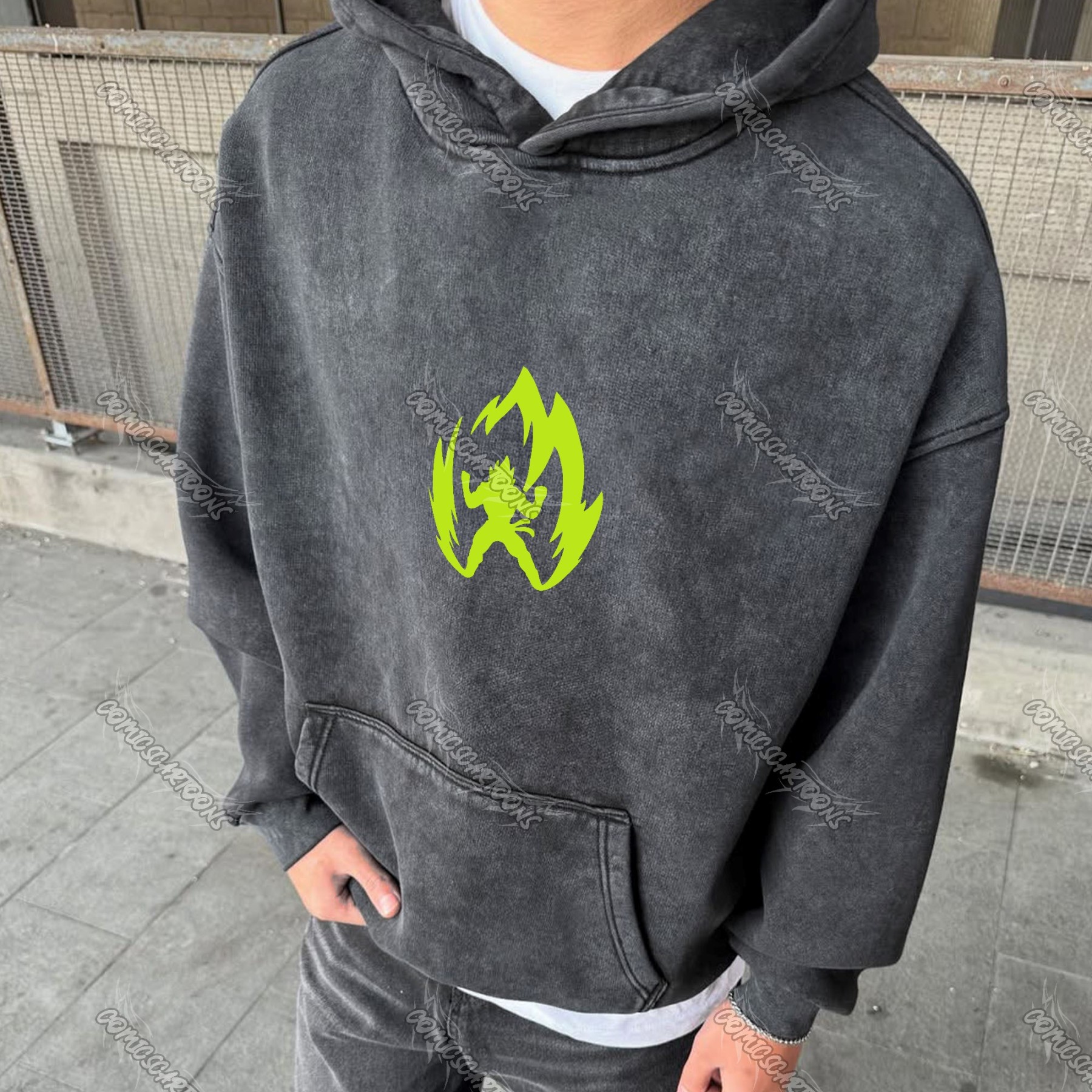 Unisex Anime Graphic Water wash Streetwear Vintage Hoodie