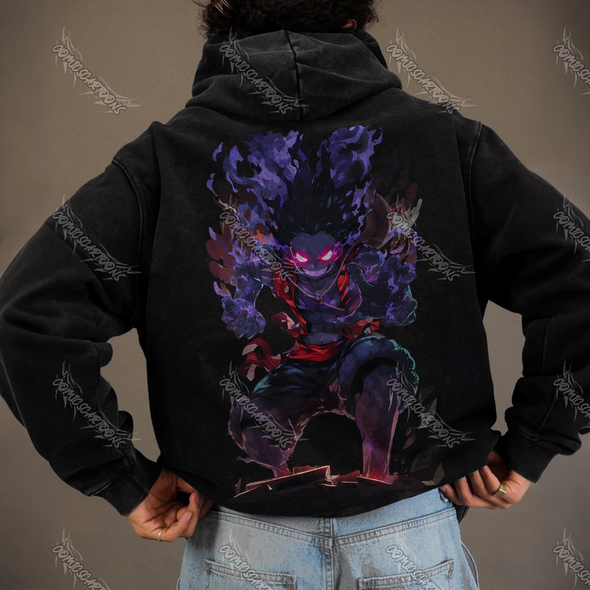 Unisex Anime Graphic Streetwear Vintage Washed Hoodie