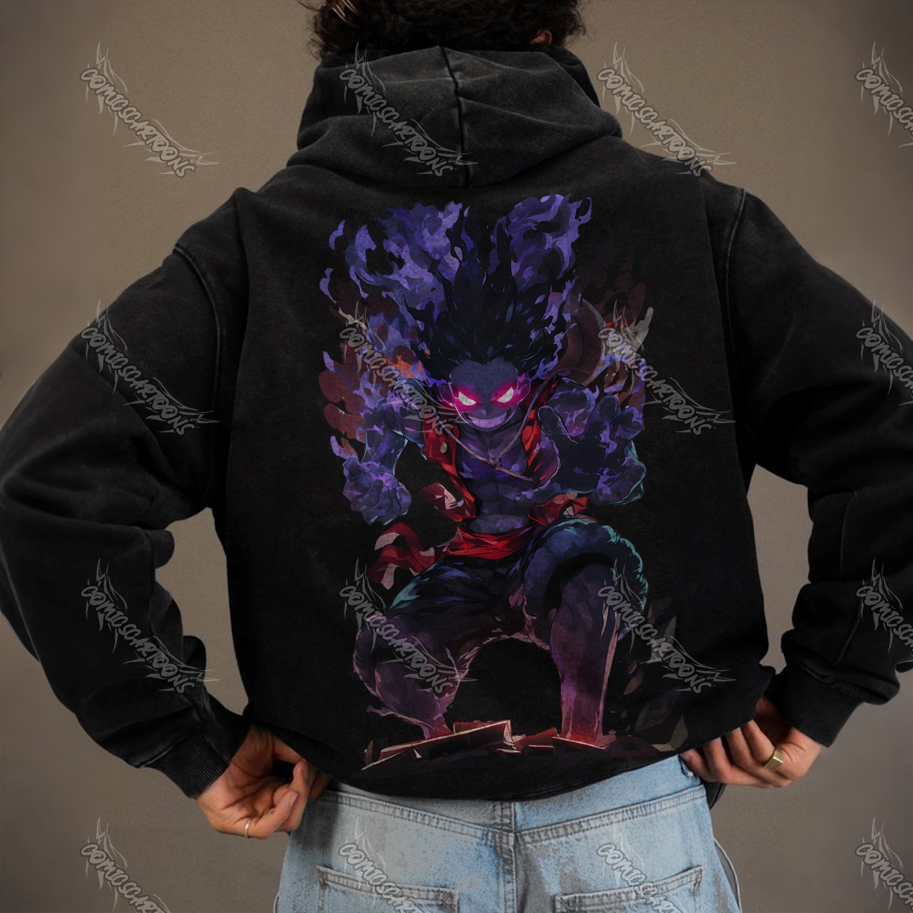 Unisex Anime Graphic Streetwear Vintage Washed Hoodie