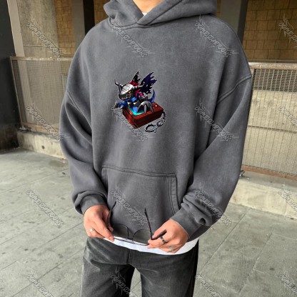 Vintage 3D Direct Inkjet Printed Washed Unisex Plush Hoodie