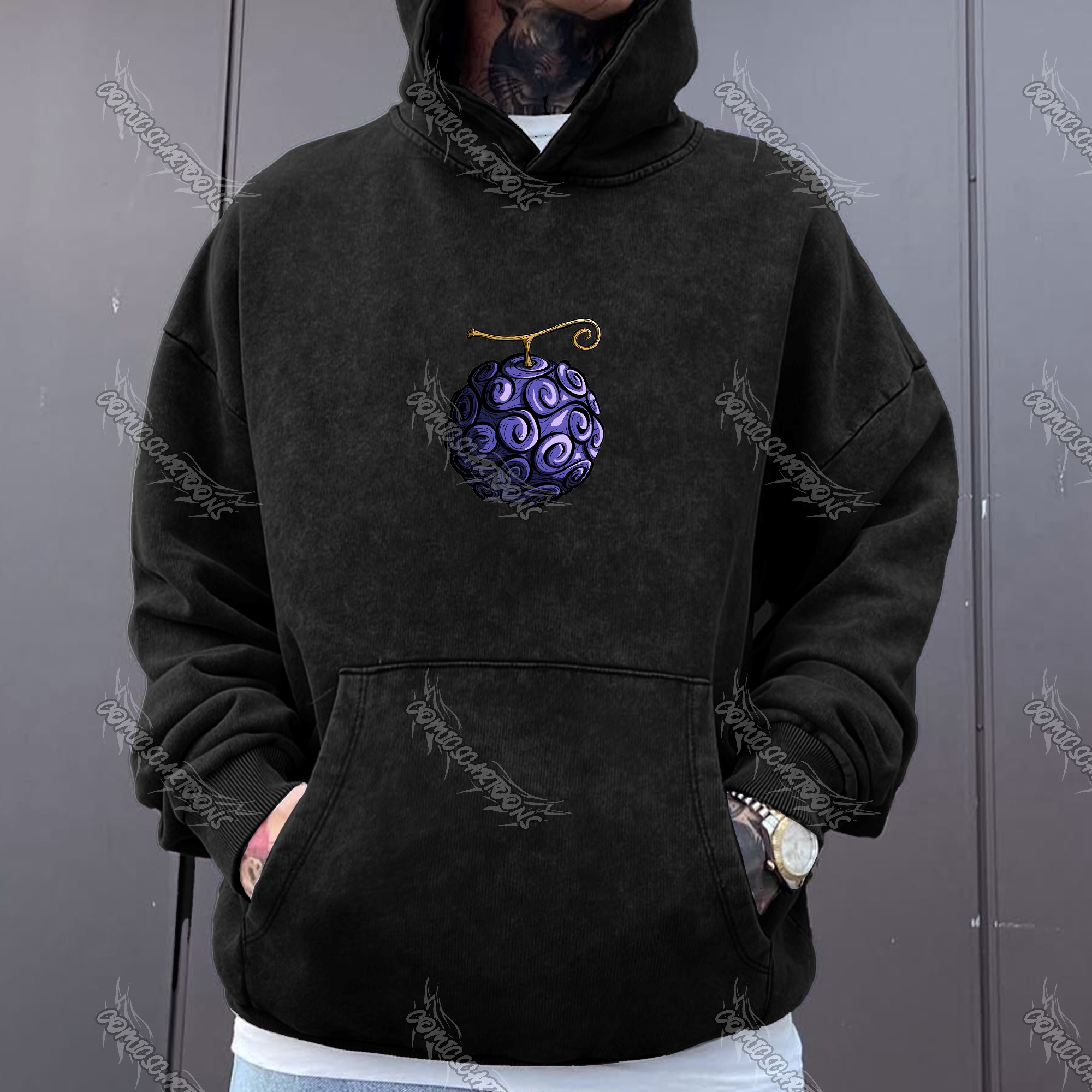Unisex Anime Graphic Streetwear Vintage Washed Hoodie