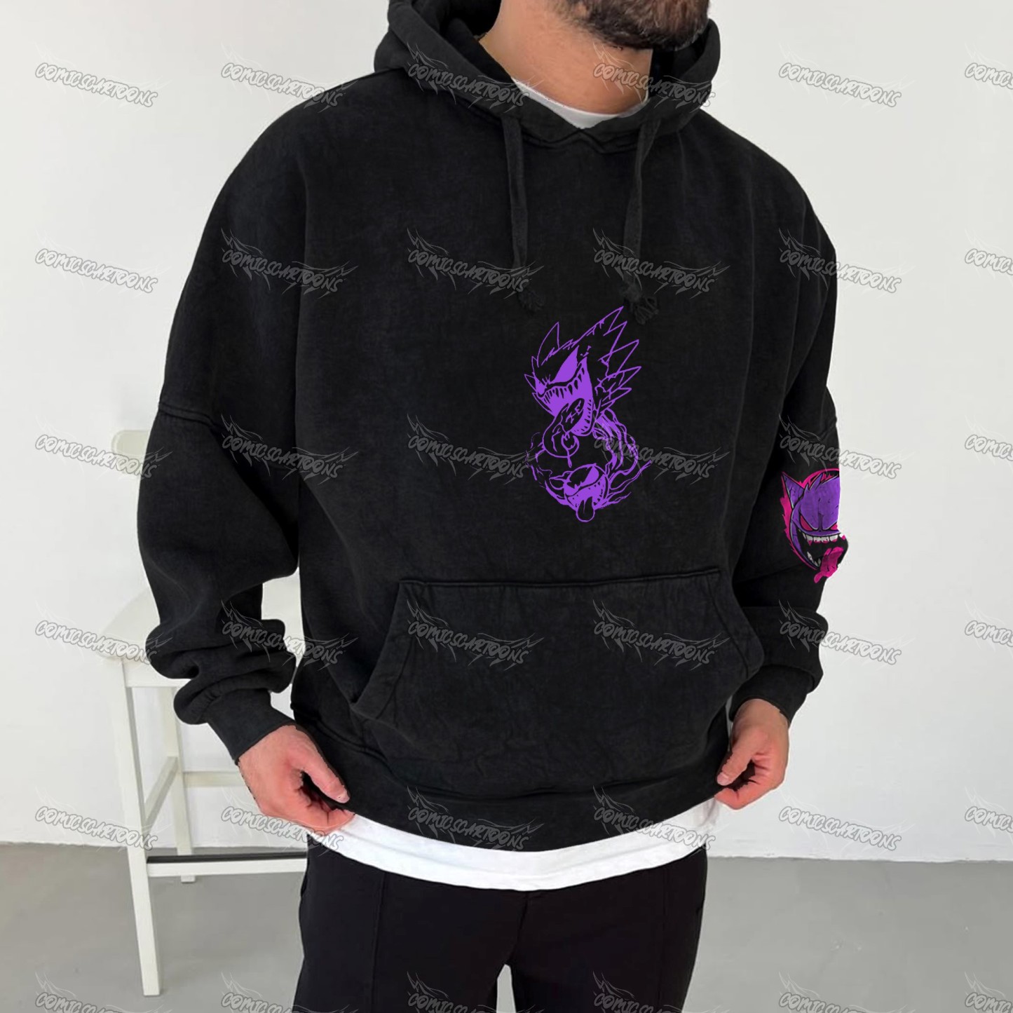 Unisex Anime Graphic Water wash Streetwear Vintage Hoodie