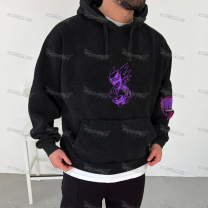 Unisex Anime Graphic Water wash Streetwear Vintage Hoodie