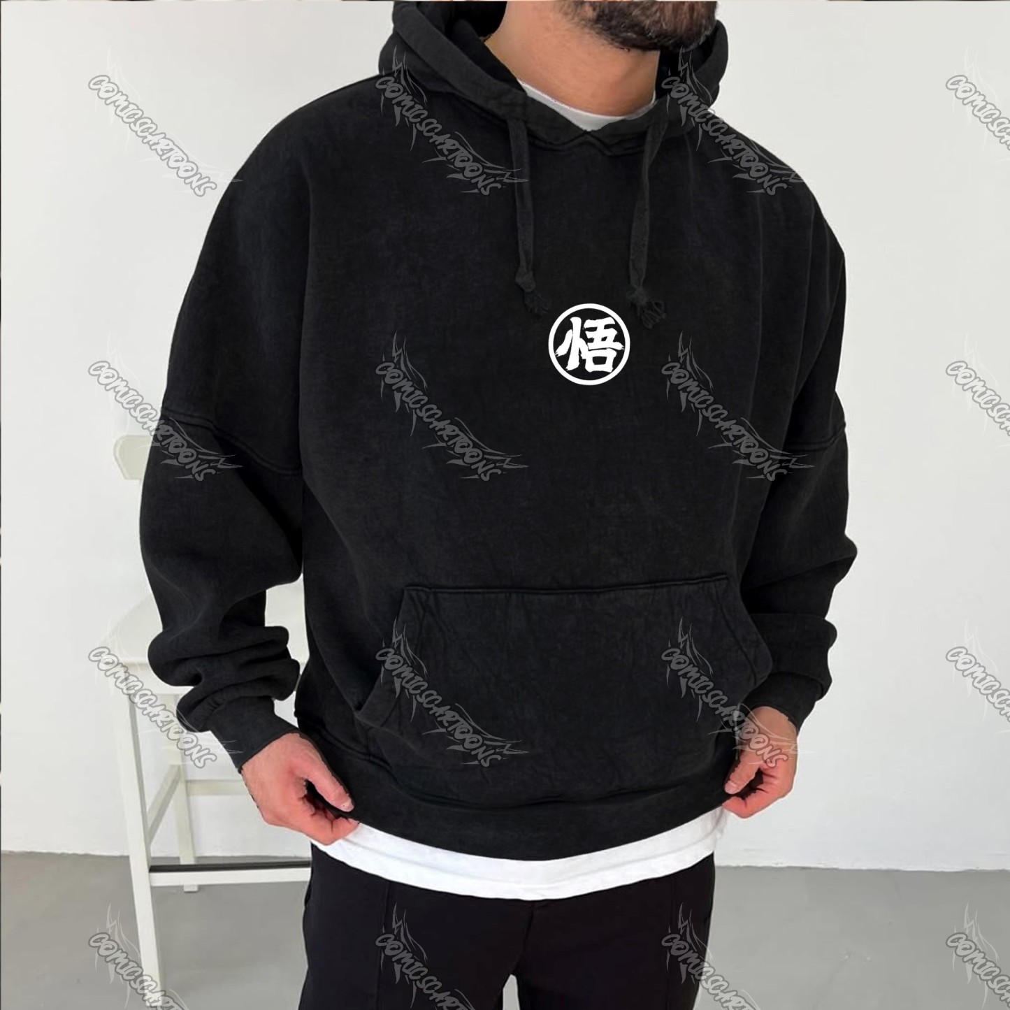 Unisex Anime Graphic Water wash Streetwear Vintage Hoodie