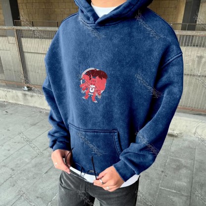 Vintage 3D Direct Inkjet Printed Washed Unisex Plush Hoodie