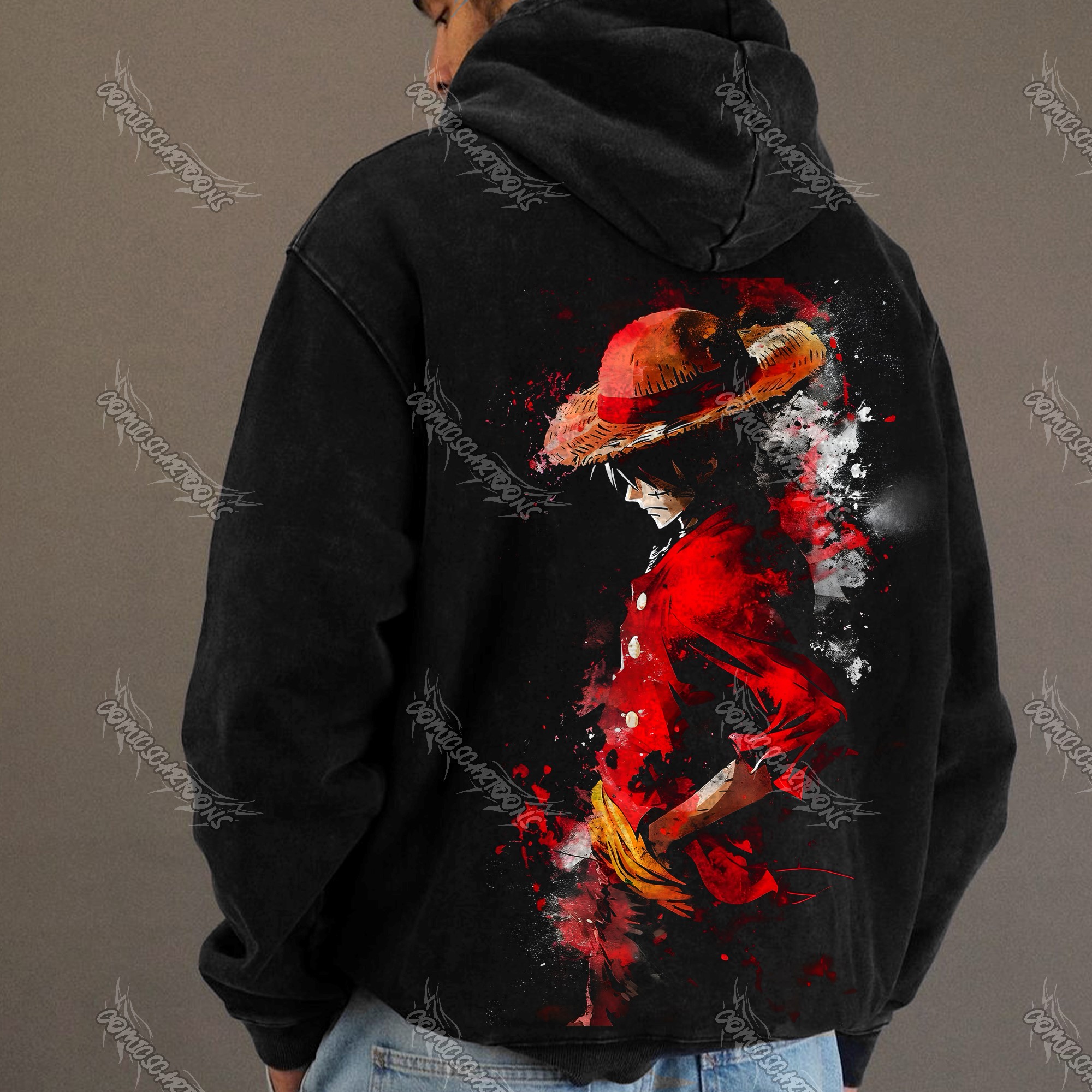 Unisex Anime Graphic Streetwear Vintage Washed Hoodie