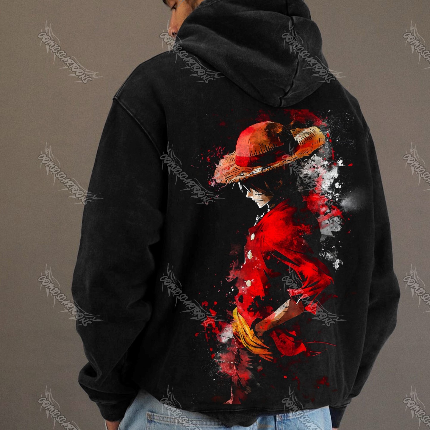 Unisex Anime Graphic Streetwear Vintage Washed Hoodie