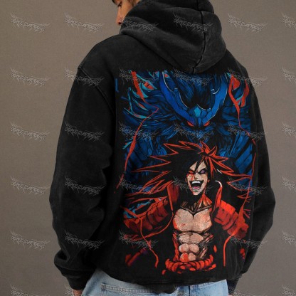 Unisex Anime Graphic Water wash Streetwear Vintage Hoodie