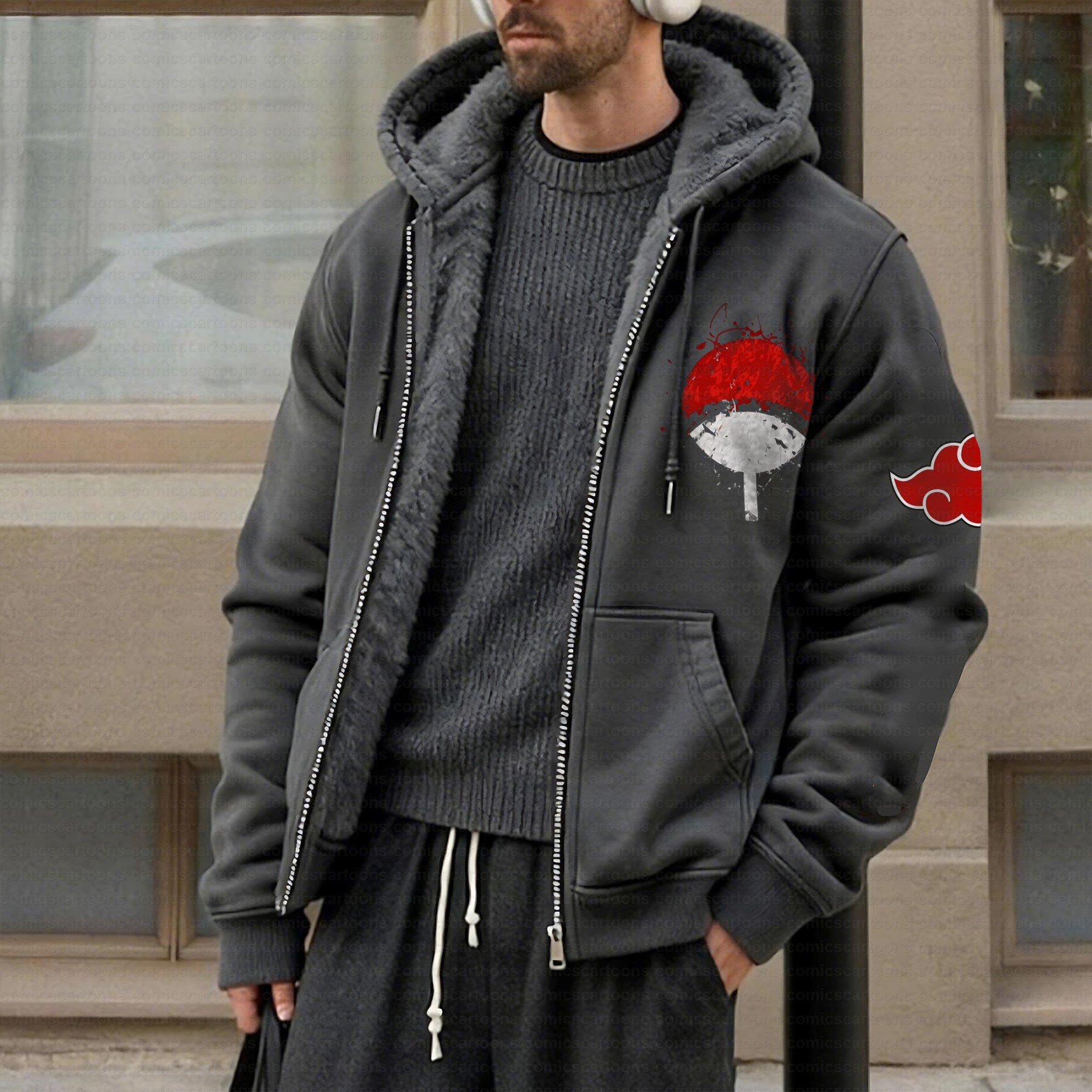 Unisex Graphic Streetwear Vintage Zipper Cardigan Plush Hoodie