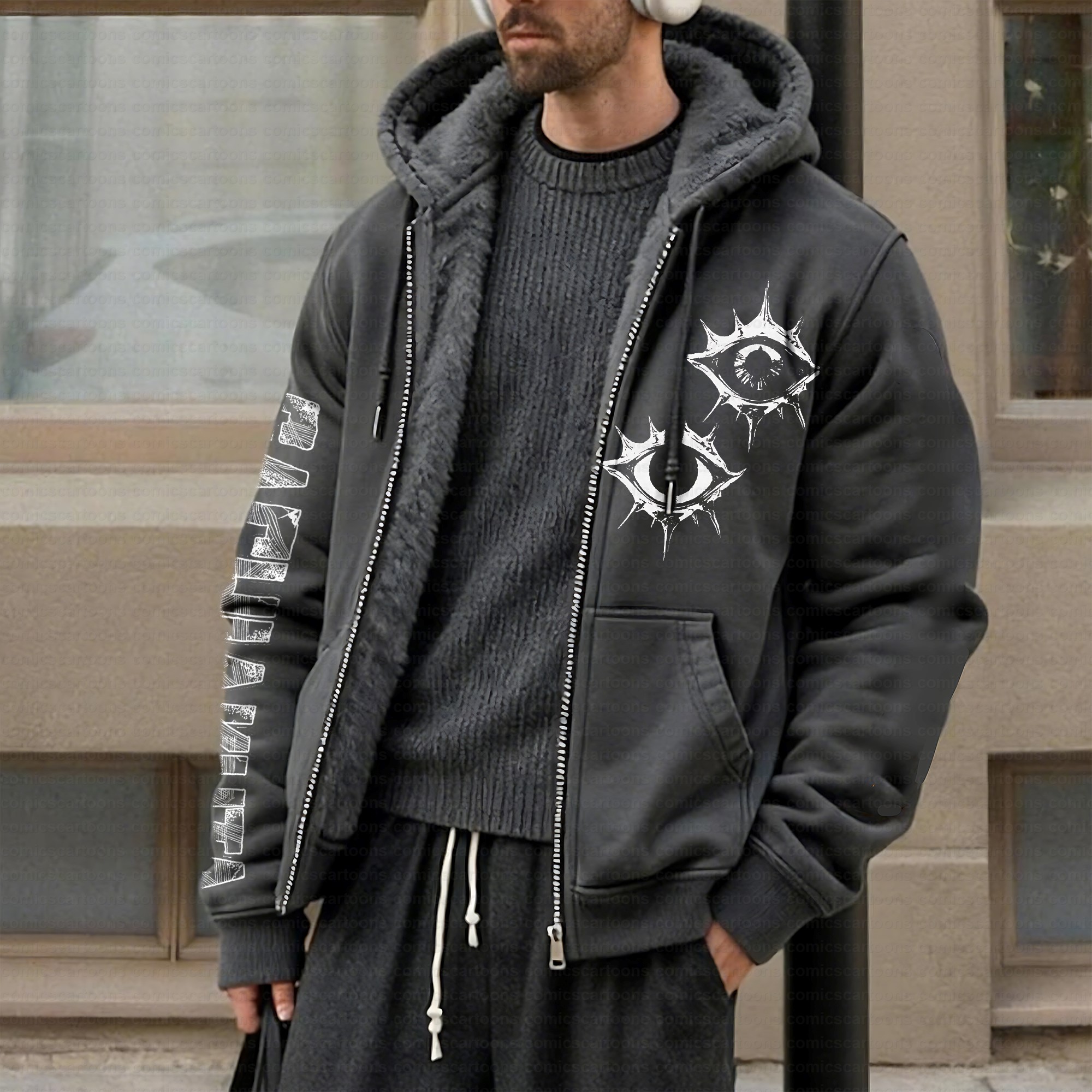 Unisex Graphic Streetwear Vintage Zipper Cardigan Plush Hoodie