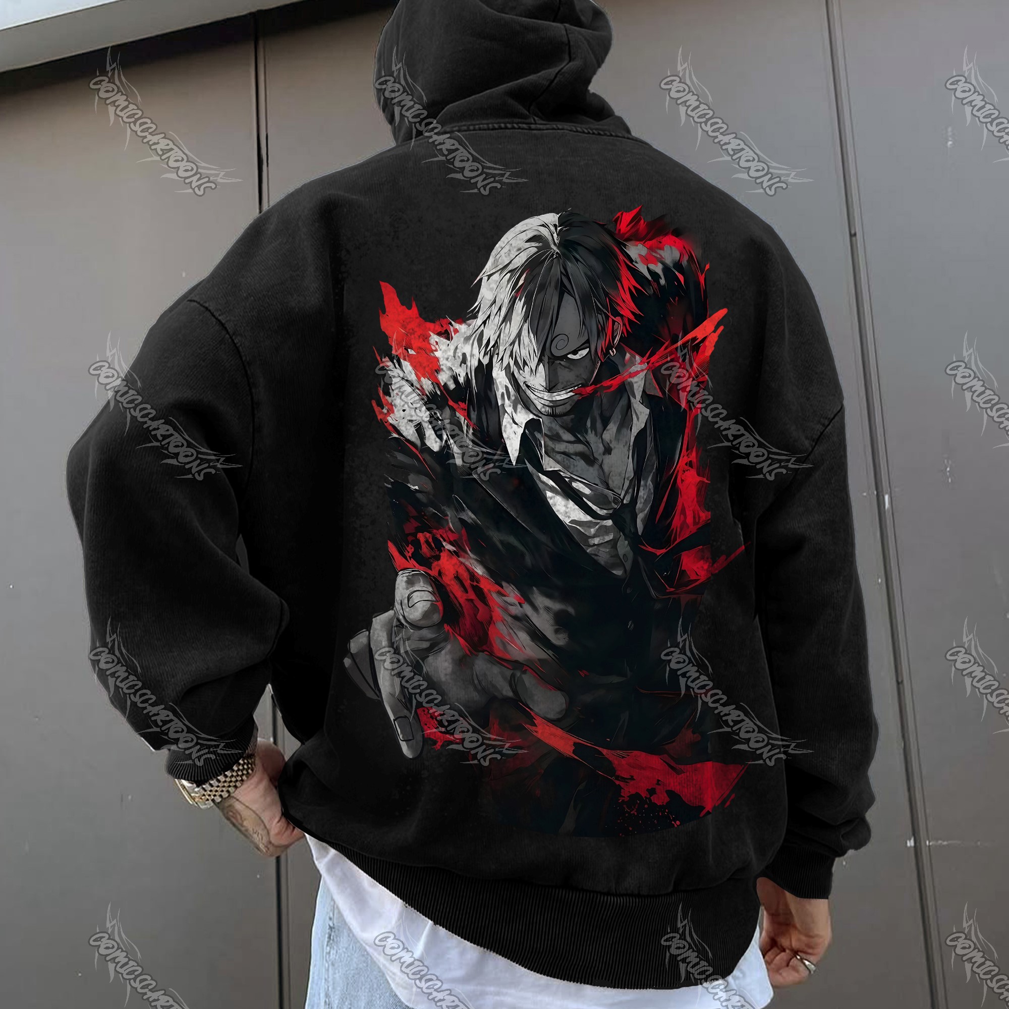 Unisex Anime Graphic Streetwear Vintage Washed Hoodie